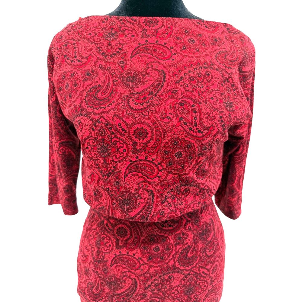 Vintage 60s paisley red pencil below knee dress - Picture 3 of 9